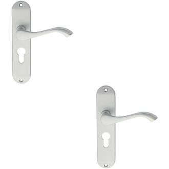 Loops 2x PAIR Curved Handle on Chamfered Euro Lock Backplate 180 x 40mm Satin Chrome