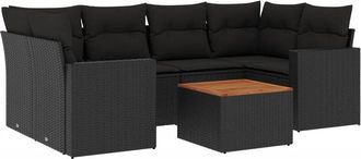 vidaXL Set De Comedor De Jard&iacute;n 7 Pzas Y Cojines Rat&aacute;n Sint&eacute;tico Negro Vidaxl