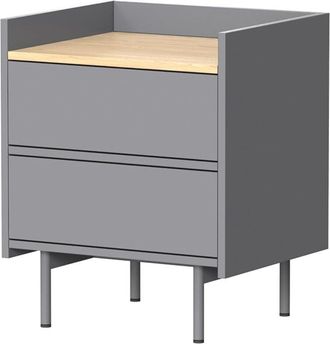 Vicco Mesilla De Noche Velina, Gris/roble, 48 X 58 Cm Con 2 Cajones, Vicco