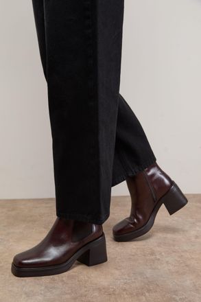 Oasis Womens Barbara Leather Chunky High Heeled Chelsea Boots - Brown - Size UK 7