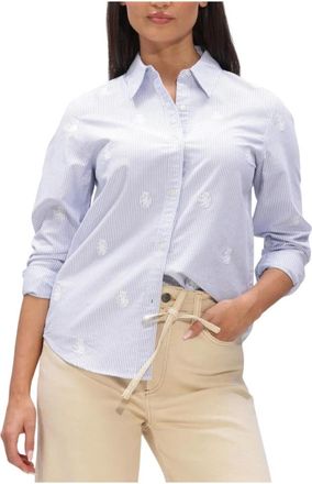 Tommy Hilfiger Overhemden, Dames, Blauw, XL, Katoen, Oxford AOP Relaxed Shirt
