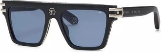 Philipp Plein Philipp Plein Sunglasses Square Full Rim, Grey Havana Frame And Smoke With Gunmetal Mirror Lens Spp108V721X
