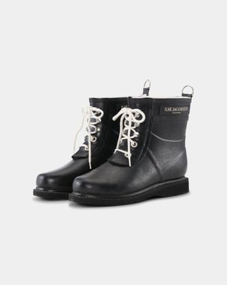 Ilse Jacobsen Womens Rub Short Rubber Boots Logo Detail in Dark Grey Wellington - Size UK 6