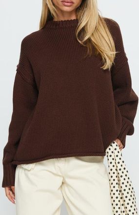 Princess Polly Wilda Oversize Cotton Crewneck Sweater in Brown at Nordstrom, Size Small