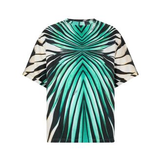 Roberto Cavalli T-Shirts, male, Blue, Size: XL Silk Blend T-Shirt With Ray Of Sea Print