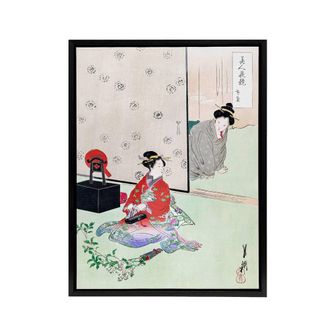 Artery8 Wrapping A Gift Beauties Flowers Framed Canvas Wall Art Print Gekko in Green | Size: W24 x H32