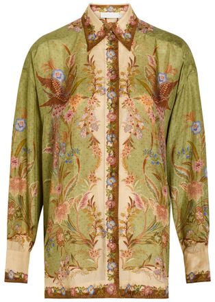 Zimmermann Indra Printed Silk Shirt - Khaki - 00 (UK 6 / XS)