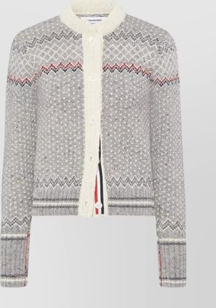 Thom Browne cropped crew neck cardigan with fairisle pattern