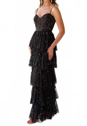 Primavera Tiered A-Line Formal Gown In Black