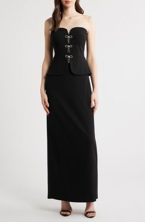 Eliza J Rhinestone Bow Strapless Gown in Black at Nordstrom, Size 10