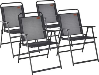 Costway Costway - 4x Sillas Jardin Exterior Plegables, Sillas Terraza Exterior Con Asiento Transpirable Y Reposabrazos, 68 X 55 X 84 Cm, Carga 150kg, Silla Pl