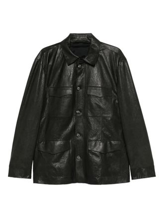 Giorgio Armani buttoned pocket leather jacket - men - Lamb Skin/Acetate/Polyester - 48 - Black