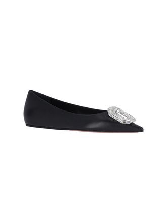 Amina Muaddi Womens Flat Shoes Black