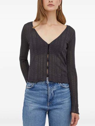Guess Co V-neck pointelle-knit cardigan - women - Fabric - L - Grey
