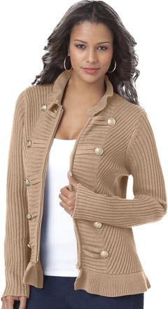 Roaman's Plus Size Military Inspired Ribbed Cardigan Sweater in New Khaki at Nordstrom, Size Small