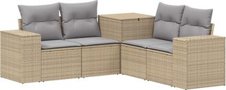 vidaXL Juego De Sof&aacute; 5 Uds. Beige Y Gris Claro Rat&aacute;n Sint&eacute;tico Y Acero Vidaxl