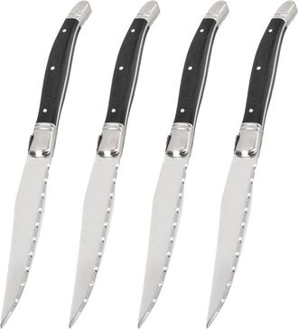OEM Couteau A Steak - Acier Inoxydable 1.4116 - Lame Plate 11 Cm - Poign&eacute;e Noire Full Tang Avec 3 Rivets - Pour Cuisine Maison Restaurant Camping - Lot De