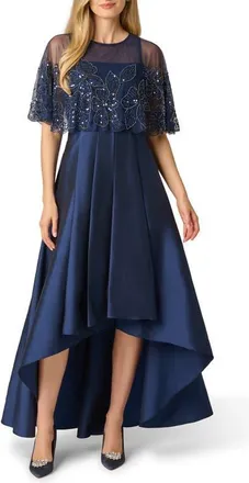 Adrianna Papell Beaded Cape Taffeta Gown in Light Navy at Nordstrom, Size 12