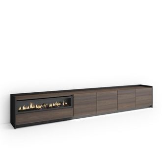 Skraut Home Mueble tv efecto madera roble negro 310x37x50cm chimenea efecto fuego