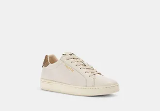 Coach Womens Clip Low Top Sneaker in White, Size 6.5 | Leather