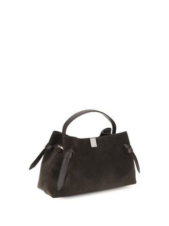 Yuzefi Womens Shoulder Bag Gyoza Suede Ganache Calf Leather