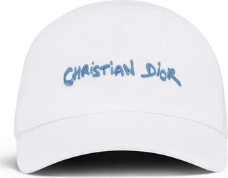 Dior Caps, male, White, Size: XL Signature Cotton Cap Blue Embroidery