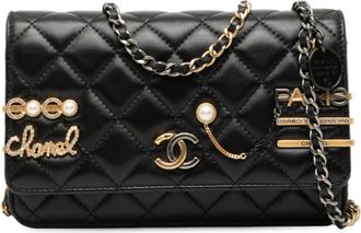 Chanel Pre-owned Womens Cc Quilted Lambskin Coco Clips Wallet On Chain - Black Leather - One Size