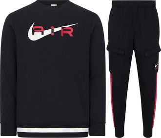 Nike Mens Air Crew Neck Tracksuit Set Black & Red Cotton - Size X-Large
