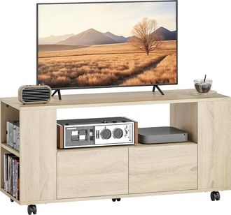 OEM Mueble De Tv Con Ruedas Para Televisi&oacute;n Hasta 42 Pulgadas Con 2 Cajones Estantes Ajustables Madera Natural