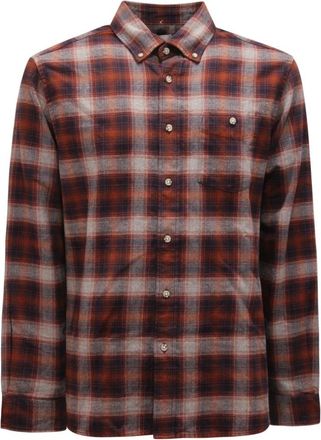 Woolrich Oranje Geruite Flanellen Overhemd - Heren - Casual Overhemden - Bruin - XL - Overhemden
