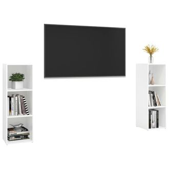 Berkfield Home TV Cabinets 2 pcs White 107x35x37 cm Engineered Wood | Size: 107 x 35 x 37 cm