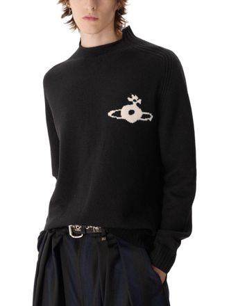 Vivienne Westwood Relaxed Fit Black Knit Sweater with Emblem Detail