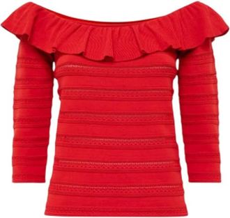 Blugirl Sweater met ruches en blote schouders - Dames - Blouses - Rood - M - Polyester - Overhemden