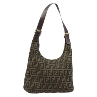 Fendi Pre-owned Shoulder Bags, female, Brown, Size: ONE SIZE Pre-owned Vintage Zucca Canvas Shoulder Bag