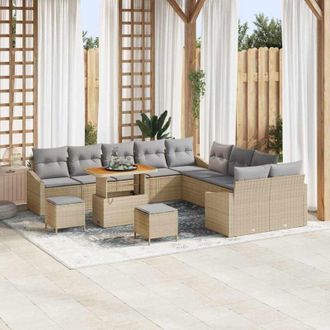 vidaXL Vidaxl - Conjunto De Sof&aacute; De Jard&iacute;n Con Coj&iacute;n 13 Pcs Beige, Gris Claro