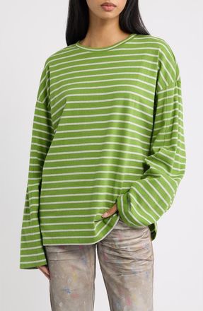 Jaded London Oversize Stripe Long Sleeve T-Shirt in Green at Nordstrom, Size X-Large