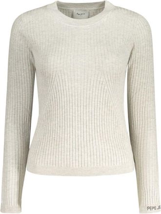 Pepe Jeans London Womens Ribbed Knit Slim Fit Sweater - Light Grey Cotton - Size X-Small
