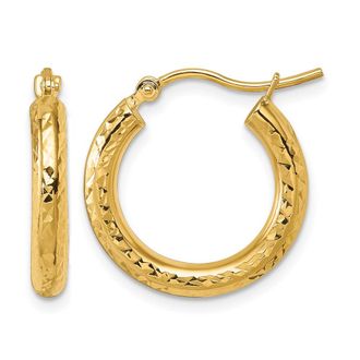 Diamond2Deal 10k Gold Diamond-cut 3mm Round Tube Hoop Earrings