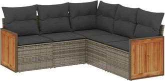 vidaXL Juego De Sof&aacute;s Jard&iacute;n Con Cojines 5 Pzas Rat&aacute;n Sint&eacute;tico Gris Vidaxl