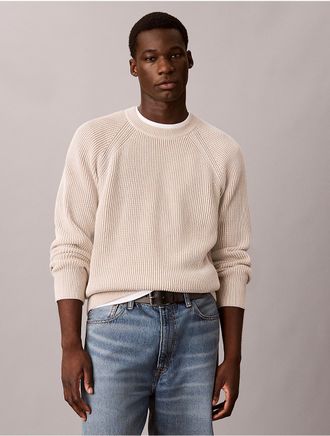 Calvin Klein Jeans Calvin Klein Mens Textured Cotton Rib Sweater - Ivory - 2XL