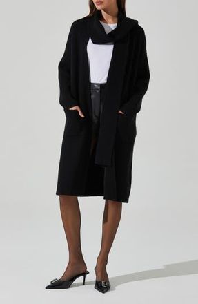 ASTR the Label Noemi Scarf Longline Cardigan in Black at Nordstrom Rack, Size X-Small