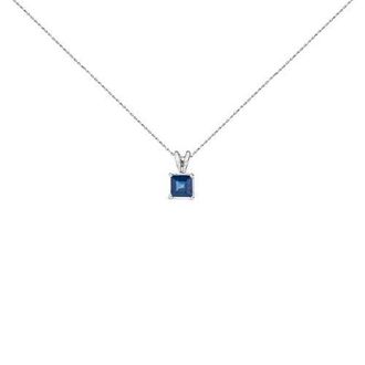 House of Brilliance 14K Gold 5x5 MM Square Shaped Gemstone Solitaire Pendant Necklace in Blue Sapphire | White at Nordstrom