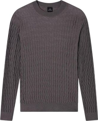 A|X Armani Exchange Rondgebreide Trui - Heren - Ronde hals truien - Grijs - M - Wol - Truien & Vesten