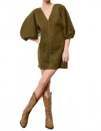 Mimosa Emma Balloon Sleeve Mini Dress In Olive