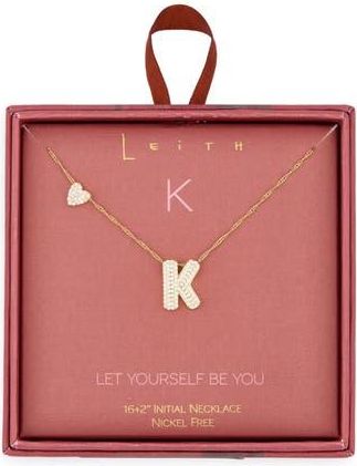 Leith Cubic Zirconia Heart & Bubble Initial Pendant Necklace in K- Clear- Gold at Nordstrom Rack
