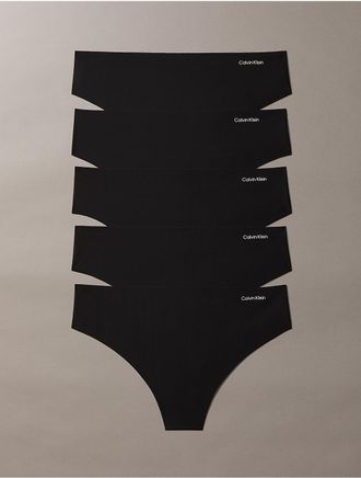 Calvin Klein Womens Invisibles Microfiber Stretch 5-Pack Thong - Black - XL