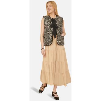 Yumi Sleeveless Bow-Tie Leopard Waistcoat in Black at Nordstrom, Size 10