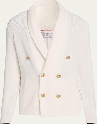 Brunello Cucinelli Mens Cotton Knit Double-Breasted Shawl Cardigan