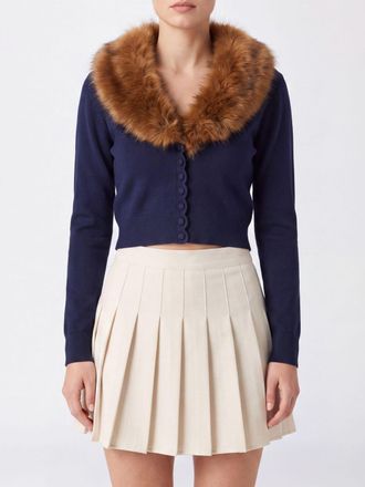 Self Portrait Cropped Cardigan in a Wool Blend with Faux-Fur Collar
