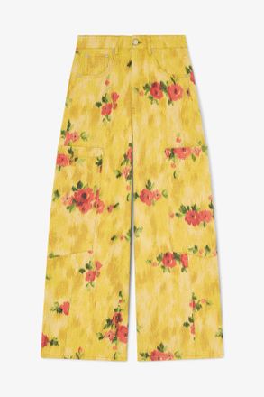 Ganni Vibrant Yellow Baggy Cargo Jeans in Printed Denim - Size 24W/33L Organic Cotton